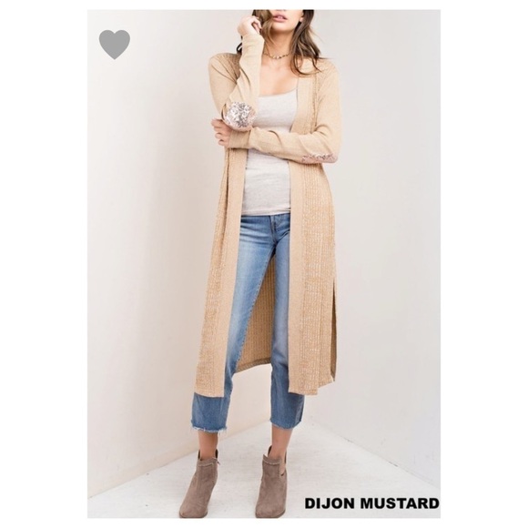 Ribbed Long Cardy with Sequins Elbow Patches - Picture 4 of 6